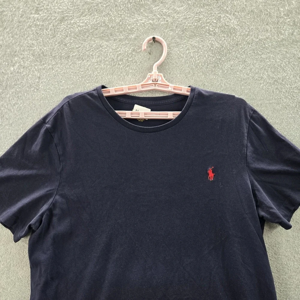Polo Ralph Lauren Men Shirt L Blue Short Sleeve Custom Fit Logo Pony Embroidered